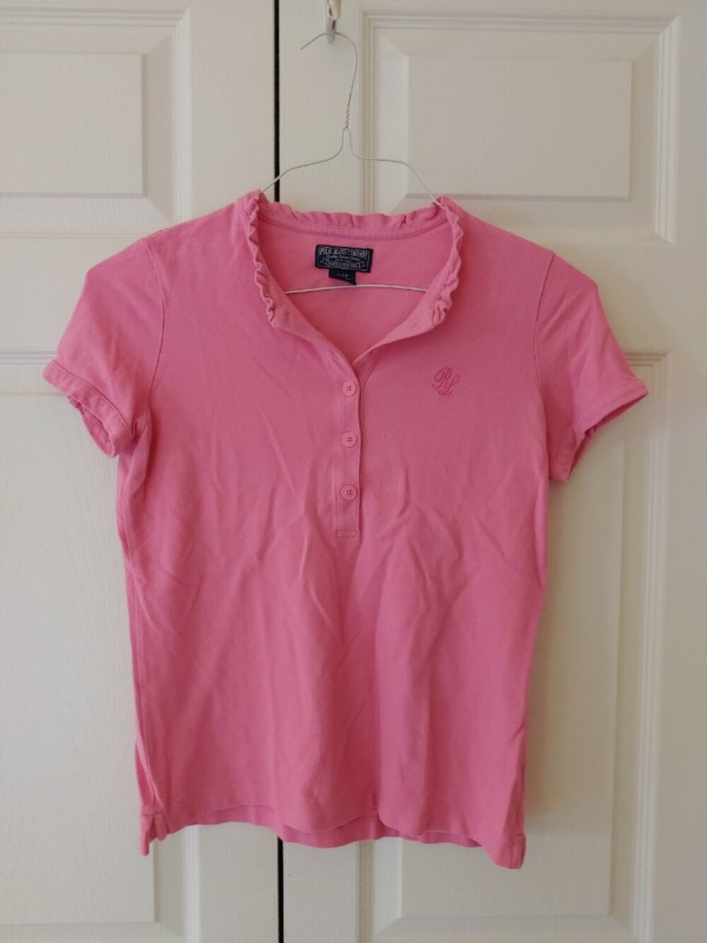 Women Ralph Lauren Polo Jeans Co. Pink Ruffled Short Sleeve Top Shirt Size S